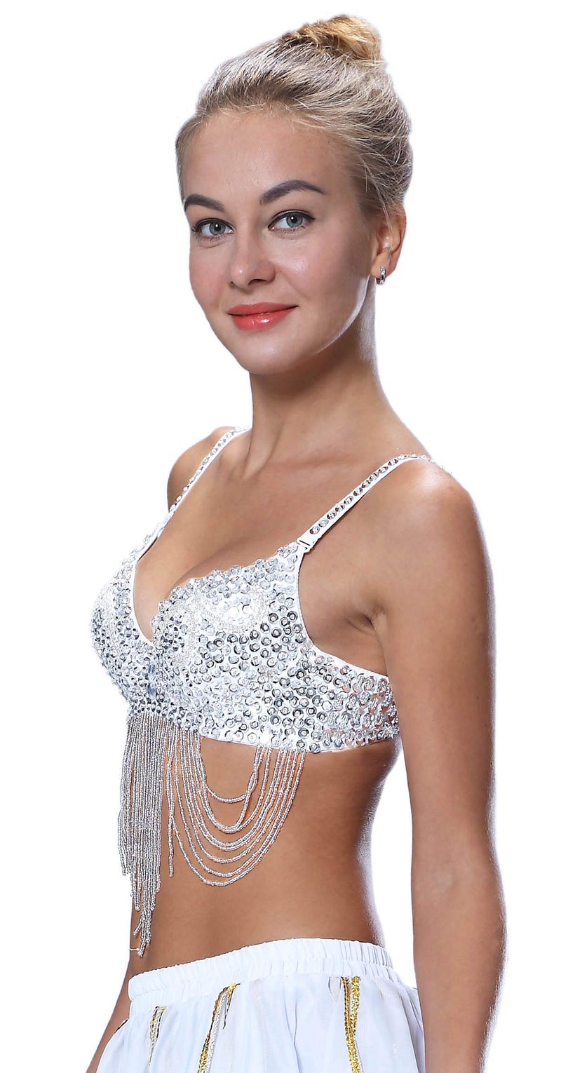 Seawhisper Mermaid Tops Women Silver Bra Sequin Diamond Bedazzled Beyonce Renaissance Tour Outfit Concert Sparkly Halloween Costumes - Image 3